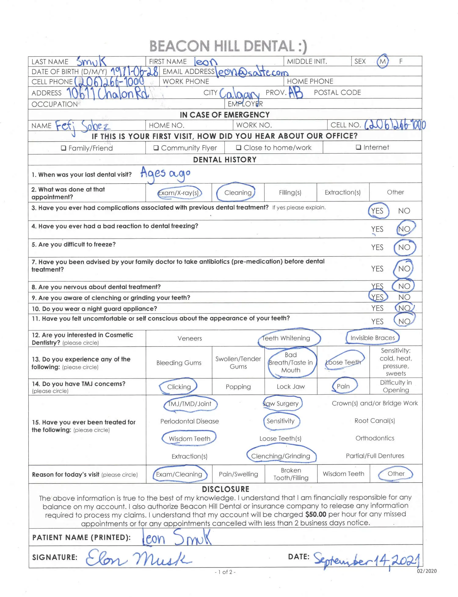 Traditional intake form page 1