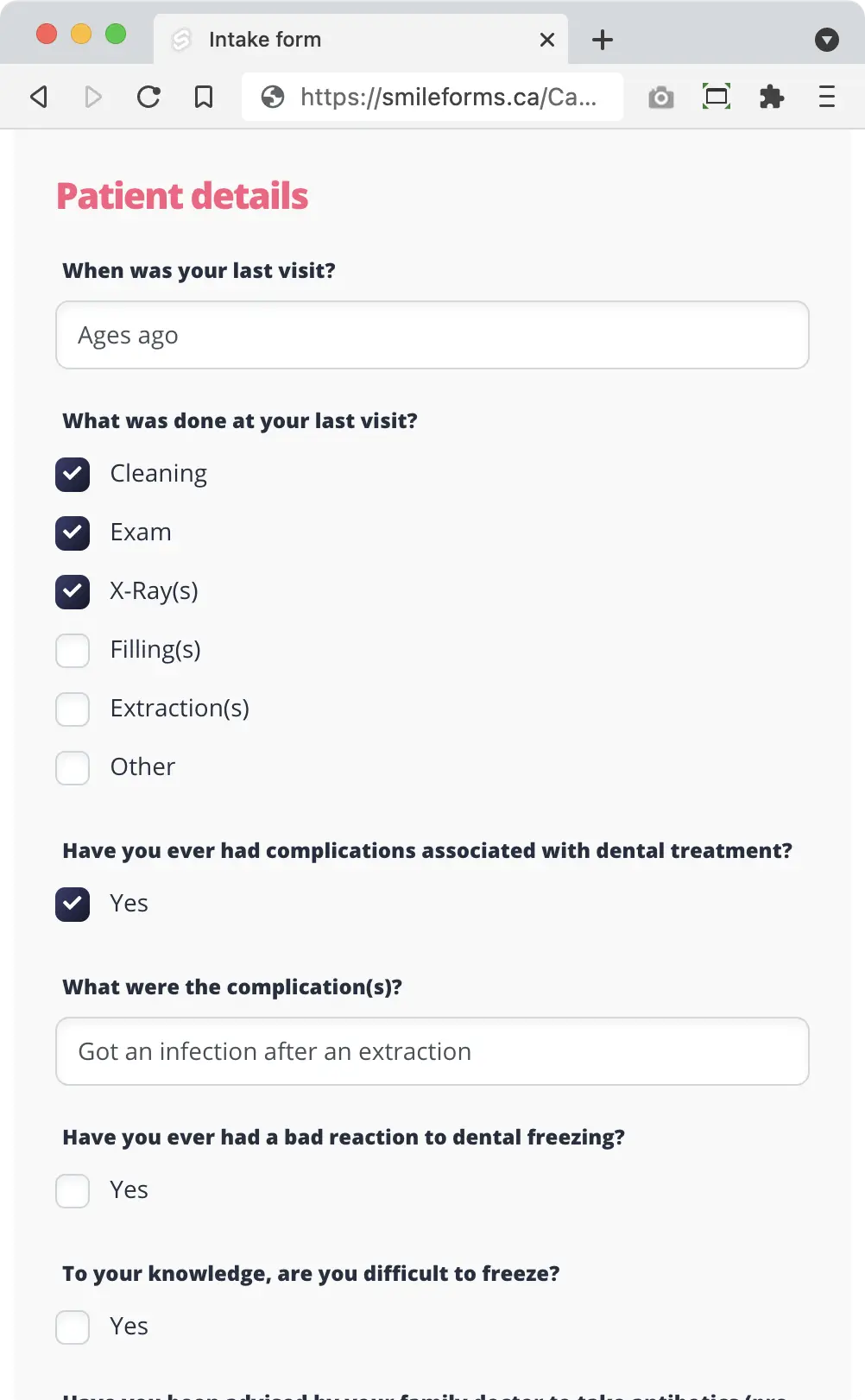 Smile Forms Screenshot: Smile Forms display the right amount of details in an easy-to-understand interface.